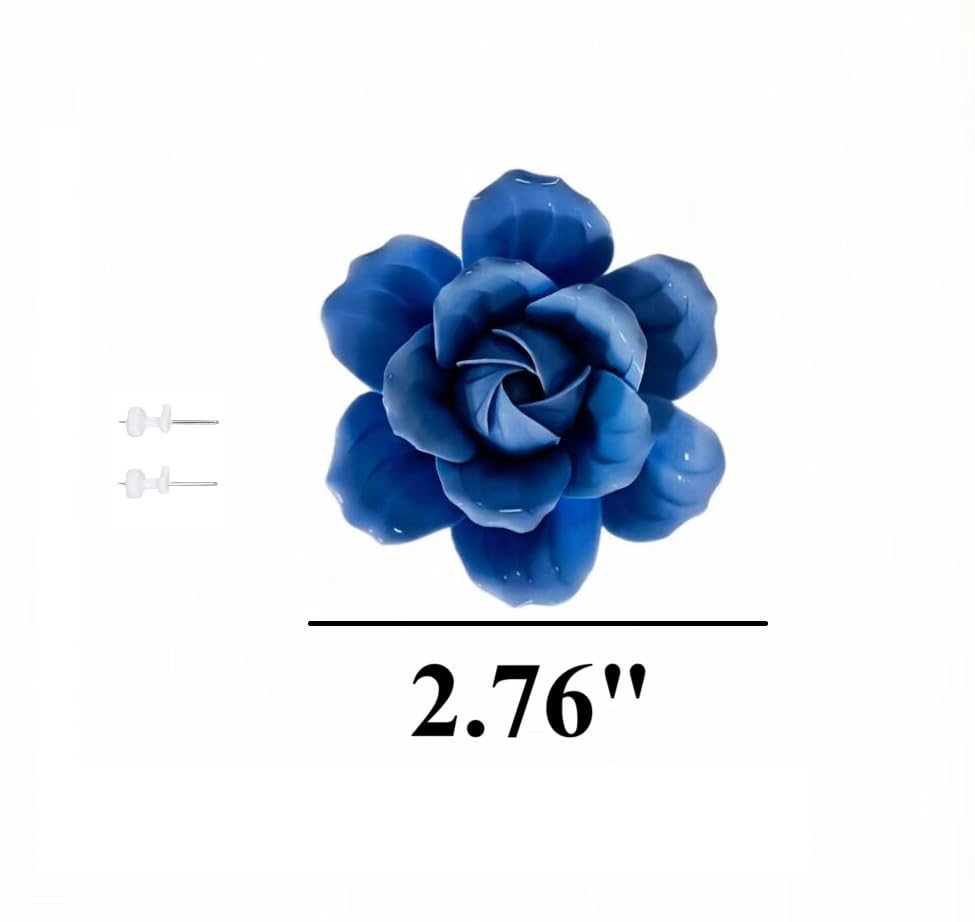 Image of Ceramic Flower Wall Art Decor, Artificial Flower Wall Sculpture,Handmade Ceramic Flowers for Home,Hallway,Living Room, Kitchen,Bathroom (Dark Blue,Camellia, 2.76 inch)
