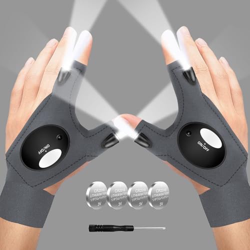 Image of MOIPEJO LED Flashlight Gloves, Gifts for Men Dad Him Boyfriend Husband, Cool Gadget Hands-Free Finger Lights for Camping Fishing Repairing, Fathers Day Christmas Birthday Gift-Rock Gray