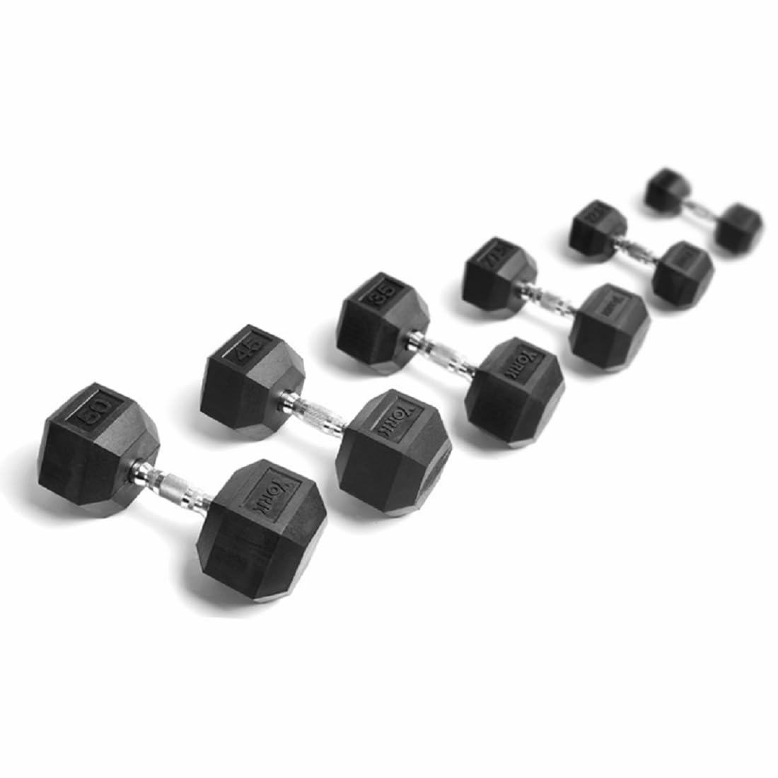 York Barbell Freeweight Rubber Hex Dumbbell Set 55 to 100 lb Pair Set with Durable Rubber Coated Hex