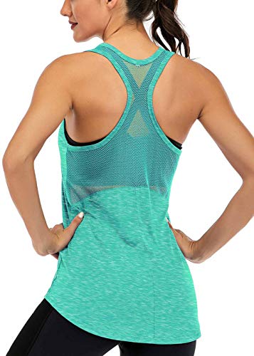Fihapyli Workout Tank Tops for Women Sleeveless Yoga Tops for Women Mesh Back Tops Racerback Muscle Tank Tops Workout Tops for Women Backless Gym Tops Running Tank Tops Activewear Tops LightGreen M