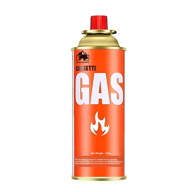 BisonBerg Aluminum Butane Gas Canister for Portable Gas Stove Chulha | Compact and Resealable Gas Stove with Case for Picnic Outdoor Cooking Camping - Pack of 1 Cartridge