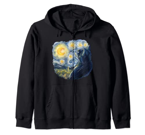 Van Gogh Cat Starry Night, regalos para amantes de los gatos Sudadera con Capucha