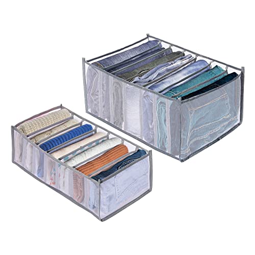 Arrozon 2 Pcs Wardrobe Clothes Organizer 7 Grids,Closet Organizers and Storage Baskets,Clothes Organizer for Folded Clothes,Storage Box for Jeans, Pant, Sweaters, t-Shirt, Underwear