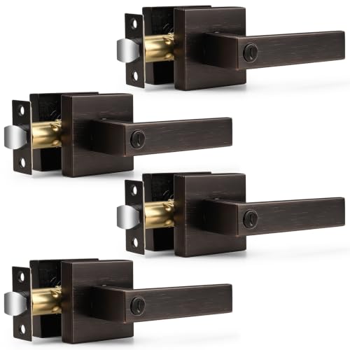 Probrico 4 Pack Square Door Levers with Lock Keyless Privacy Door Handles Locksets Interior Bed/Bath Heavy Duty Hardware in Oil Rubbed Bronze Finish,Universal Handing