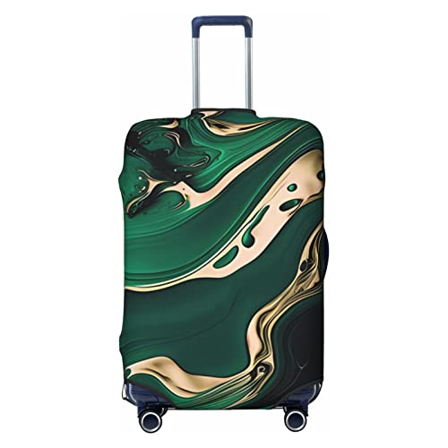 Abstract Fluid Green Gold Marble Travel Luggage Cover Elastic Anti-scratch Suitcase Cover Protector Spandex Stretch Luggage Baggage Covers Fits 29-32 Inch Luggage,XL