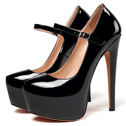 Eldof Women's Stiletto High Heels Platform Mary Jane Pumps Round Closed Toe Ankle Straps Party Dress Shoes 6 Inches3