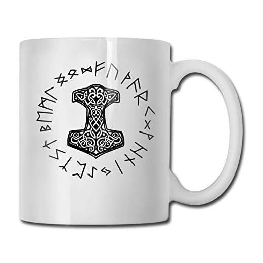 Mjolnir och runhjul nordisk mytologi symbol porslinsmugg, kaffemugg med stort C-handtag