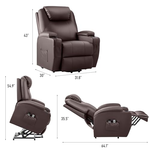 Sillón reclinable eléctrico marrón cuero sintético miniatura 2
