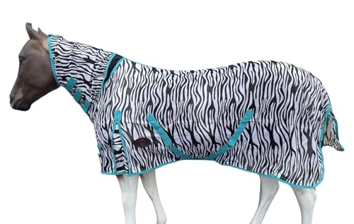 Image of Horse Fly Sheet with Neck | Horse Combo Flysheet with Neck | Horse Summer Sheet with Hood (Zebra-Turq, 74)