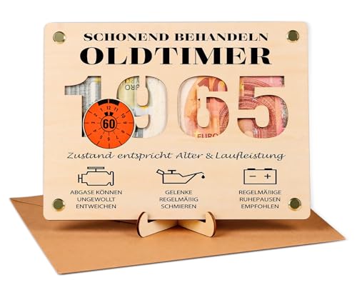 Giftota Geschenke zum 60 Geburtstag Mann, Witzige Geldgeschenke Holz mit Umschlag, Geldgeschenk 60. Geburtstag Mann - Schonend Behandeln 1965 Oldtimer Giftota Geschenke zum 60 Geburtstag Mann, Witzige Geldgeschenke Holz mit Umschlag, Geldgeschenk 60. Geburtstag Mann - Schonend Behandeln 1965 Oldtimer