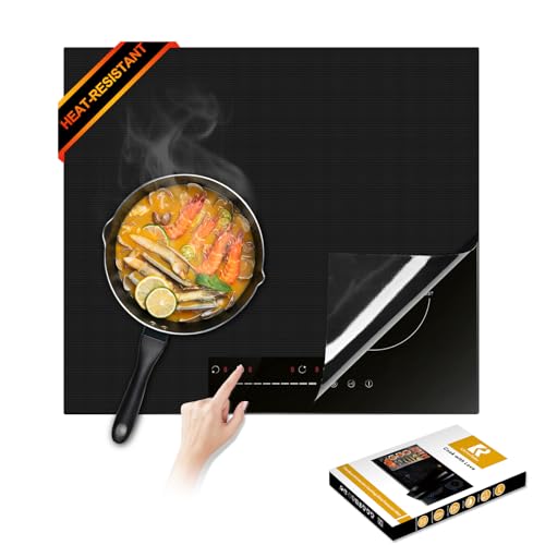 Extra Large Induction Cooktop Protector Cover Mat (Magnetic) | 300°C (572°F) Heat-Resistant | Power Boost Compatible | Range Covers for Electric Stove (Pure Black, 20.4x30.7 In)