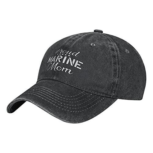 YINGJIE Proud Marine Mom Denim Baseball Caps Unisex Adjustable Sun Hat Can Be Washed Leisure All-Match Dad Hat, Black, One Size