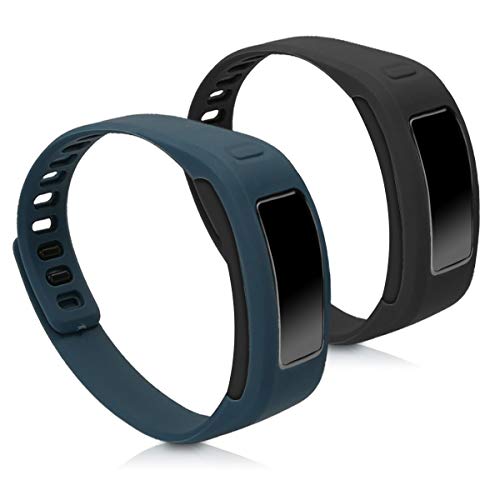 kwmobile horlogeband compatibel met Garmin Vivofit - 2x siliconen bandje in zwart/donkerblauw - Voor fitnesstracker