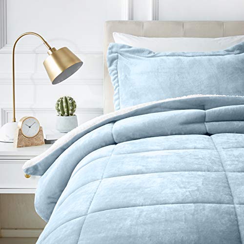 AmazonBasics Ultra-Soft Micromink Sherpa Comforter Bed Set, Twin, Smoke Blue - 2-Piece