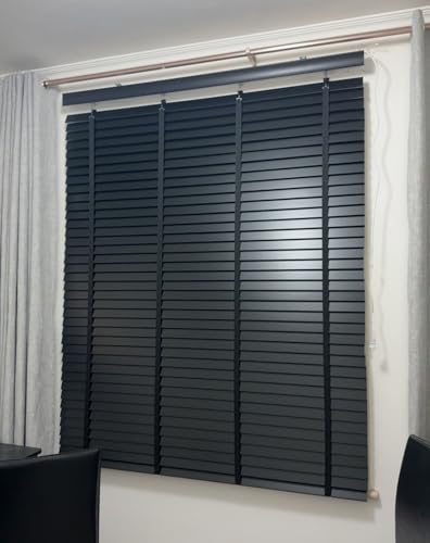 Żaluzje ze sztucznego drewna do domu i biura, lamelki 50 mm, filtrowanie światła i zaciemnienie, prywatność, poziome żaluzje weneckie (53 x 150 cm) - stylowe rolety do drzwi i pokoju