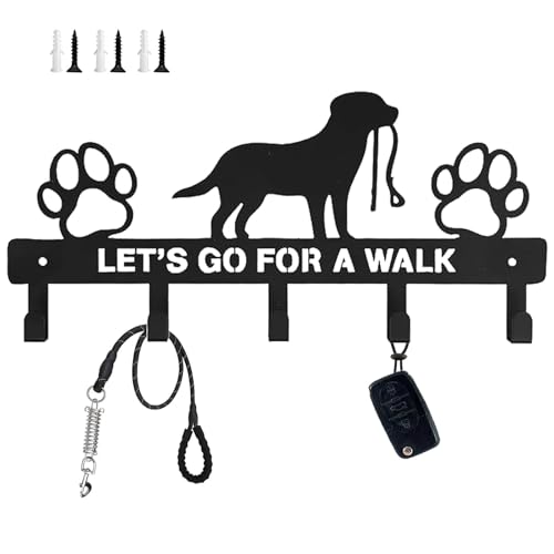 CAAGGMM Schlüsselhalter für Wand, Hundeleinen-Halter mit 5 Haken für Tür, Schlüsselhaken aus Metall, Hängender Hundehalsband Organizer, für Wohnzimmer,Küche, Garderobe (Schwarz