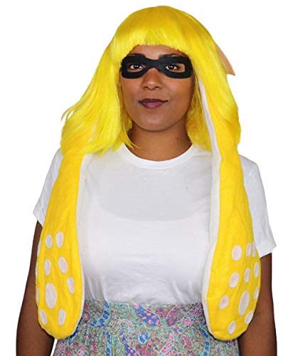 Squid Kid Inkling Wig and Ears with Mask Set, Multiple Color Options, Breathable Capless Designed Wigs (Yellow)