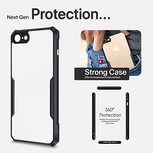 Image of Outlouders Back Cover for iPhone 7 /8| Ultra Hybrid Transparent | Full Camera Protection | Raised Edge | Crystal Clear Bumper Case(Black)