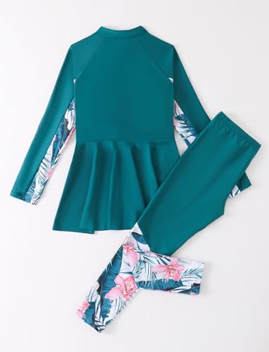 Panegy Girls' 2 Piece Swimsuit Set Long Sleeve Long Pants Rashguard Set Sun Protection Swimdress 5-11 Years2