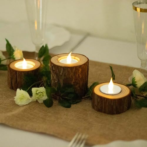 Tableclothsfactory Set of 3 | Assorted Farmhouse Wood Slice Votive Candle Holders, Rustic Tree Branch Wedding Table Décor - 2.75
