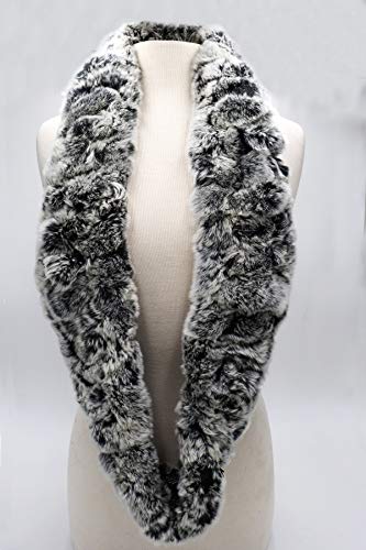 surell Rex Rabbit Long Chain Neck Loop Scarf - Wedding Wraps and Shawls for Women - Bridal Fur Stole (Black Frost)4