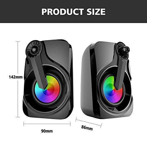 Computer Speakers, Maboo Soundbar USB Powered with LED Light for Computer Desktop Laptop PC, Smartphone, TV Black (Colorful Speakers)