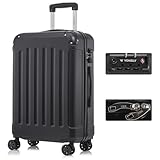 YONSLY Premium Reisekoffer TSA-Schloss,YKK-Reißverschluss Hartschalen-Koffer Trolley Rollkoffer Suitcase Handgepäck 4 Rollen (Schwarz, L)