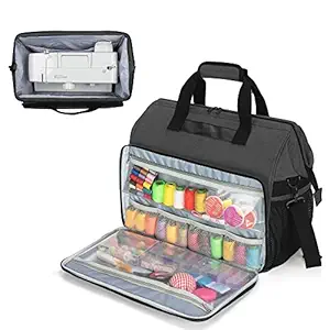 Teamoy Sewing Machine Tote with Top Wide Opening, Universal Carrying Bag Compatible with Most Standard Singer, Brother, Janome Machine and Accessories, Black