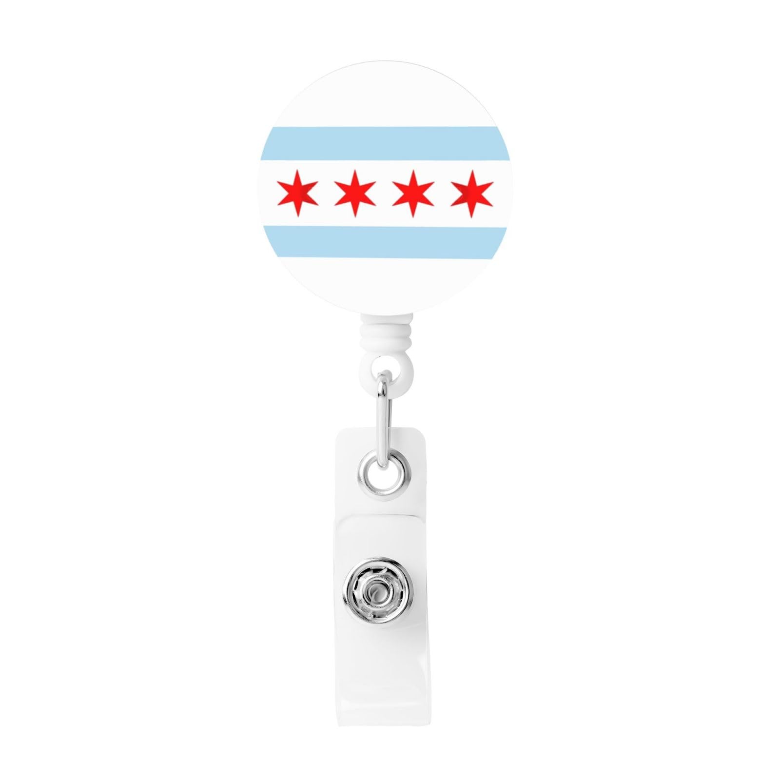 City of Chicago Flag Retractable ID Card Holder with Badge Reel for Name Tags, Ideal for Nurses, Doctors, and Office Employees