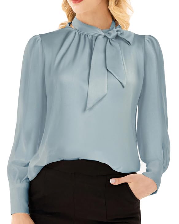 GRACE KARIN Damen Elegant Hemdshirt Stehkragen Einfarbig Langarmshirts OL...