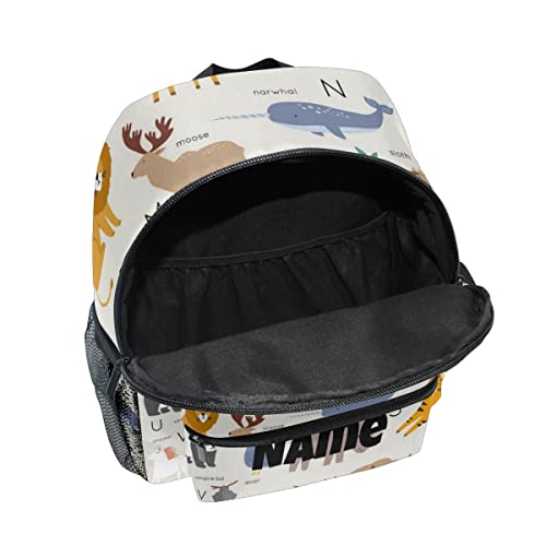 Custom Kid's Name Backpack, Animals Alphabet Elephant Flamingo Giraffe Cartoon Toddler Backpack for Daycare Travel, Personalized Name Preschool Bookbags for Boys Girls Kids4