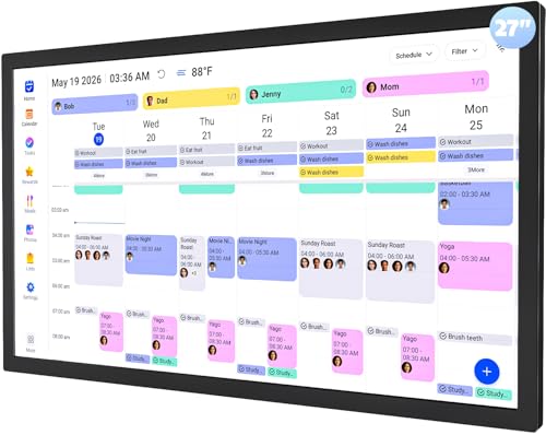 27-inch Wall Planner Digital Calendar-Chore-Chart - Full HD Interactive Touchscreen, Electronic Calendar, Task Rewards System, No Subscription, Sync Online Cal Via App, Wall Mountable, Gift for Dad
