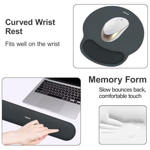 Image of MOSISO Wrist Rest Support for Mouse Pad&Keyboard Set, Circle Curved Ergonomic Mousepad&Coaster Non-Slip Base Home /Office Pain Relief&Easy Typing Pad with Soft Cloth&Raised Memory Foam, Slate Gray