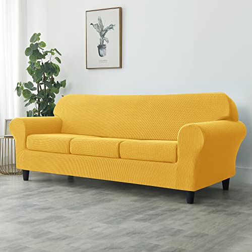 Conruser Stretch Sofa Slipcover, Soft Jacquard Sofa Covers For 3 Cushion Couch Washable Furniture Protector For Pets & Kids (Yellow, L) #TOP1