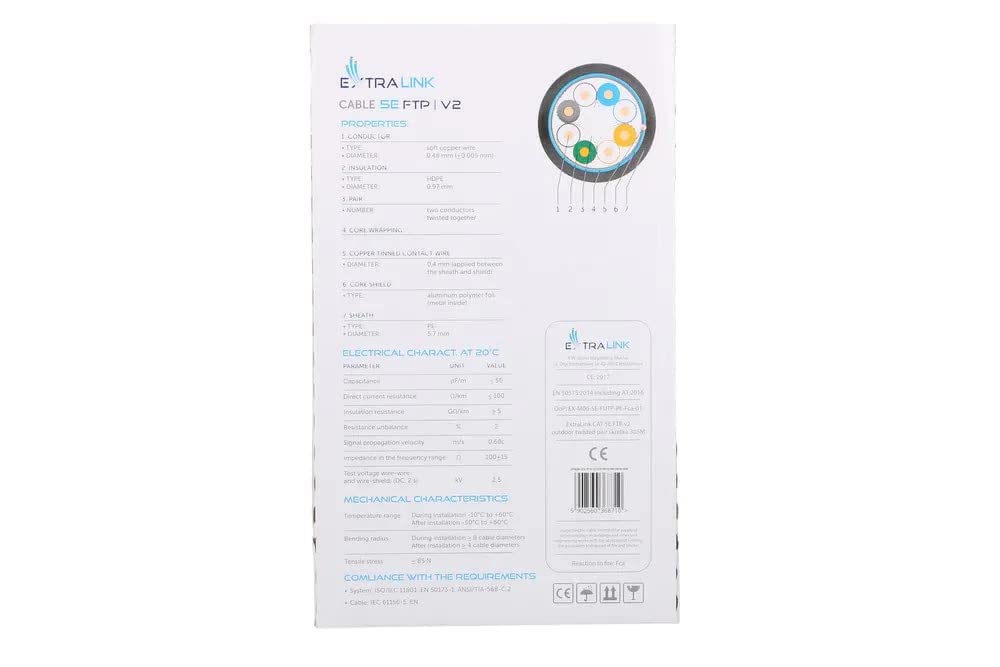 EXTRALINK Câble réseau extérieur CAT5E Câble FTP (F/UTP) Câble Ethernet Blindé 305M 24AWG, Câble réseau extérieur Paire torsadée, Câble Rj45 Cuivre, Couverture extérieure PE, Fast/Gigabit Ethernet