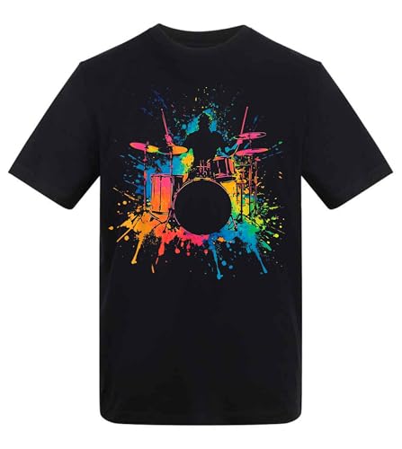 Dovitee Colorful Drum Kit Paint Splash Drummer Musician Art Adult Unisex T-Shirt Black