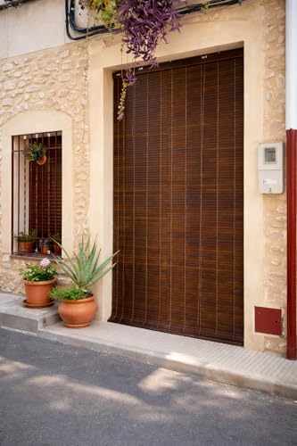 Persiana Alicantina de Madera Exterior – Persiana Enrollable Tradicional para Ventanas, Balcones y Terrazas – Incluye Accesorios de Instalación – Color Nogal 100x200cm