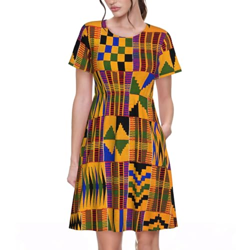 Robe d'été manches courtes anti-chaleur look tissage africain sans repassage