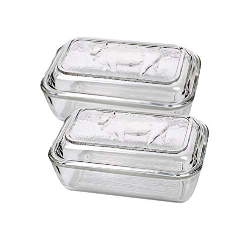 Arcoroc 2X Butterdose Kuh R1/b24 Vache 17cm mit Deckel aus Glas