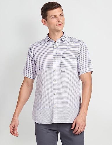 Image of Arrow Men's Linen Blend Striped Regular Fit Shirt