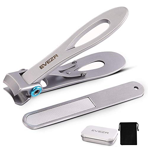 Evezr Heavy Duty 15mm Opening Wide Jaw Nail Clippers For Cutting Thick And Tough Toenails Or Fingernails, Stainless Steel Clipper And Nail File For Pedicure. (Silver)
