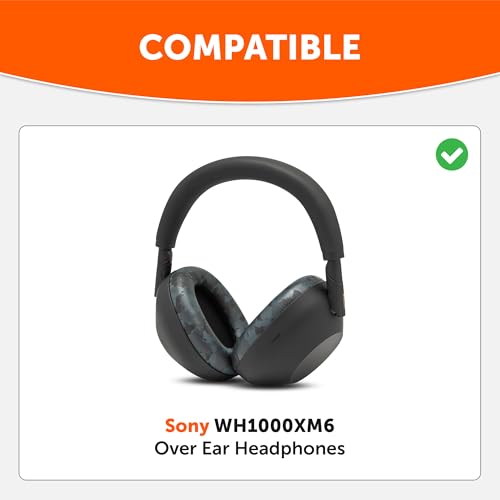 Image of WC PadZ XM6 - Premium Replacement Earpads Compatible with Sony WH-1000XM6 Headphones by Wicked Cushions | Enhanced Comfort, Durable PU Leather & Sound Isolation | Black Camo
