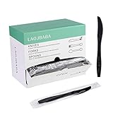Laojbaba Plastic Knives Disposable Individually Packaged Knive Black 7-Inch Commercial Take Away Knives,Super Hard Mass Heavy Individually Wrapped Knives 100 PCS