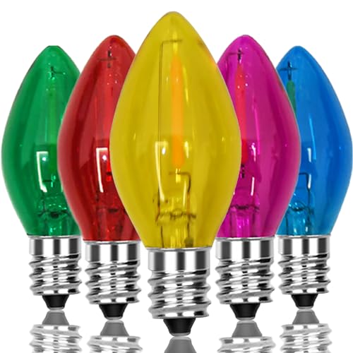 Cbebew 25 Pack C7 Christmas Replacement Bulbs, Vintage Clear Multicolor