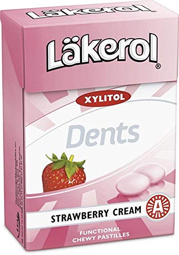 Läkerol Lot de 12 boîtes de 85 g de crème à la fraise - Original - Suédois - Sans sucre - Xylitol - Pastilles - Pastilles - Dragees - Gouttes - Bonbons - Sucré