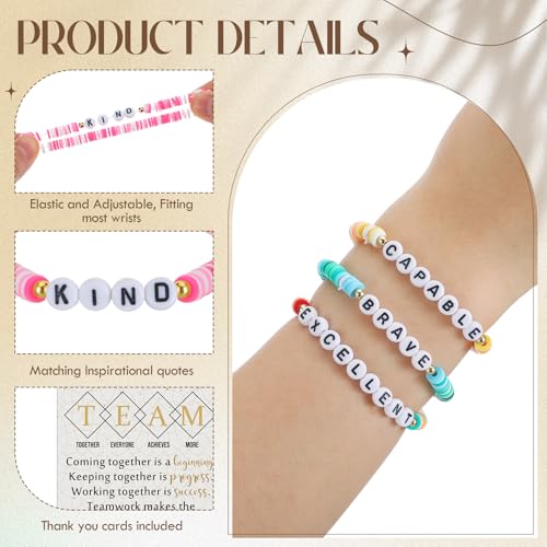 20 Set Inspirational Friendship Bracelet Bulk Motivational Clay Beaded Bracelets with Team Quotes Card for Staff Employees Coworker Nurse Assistant3
