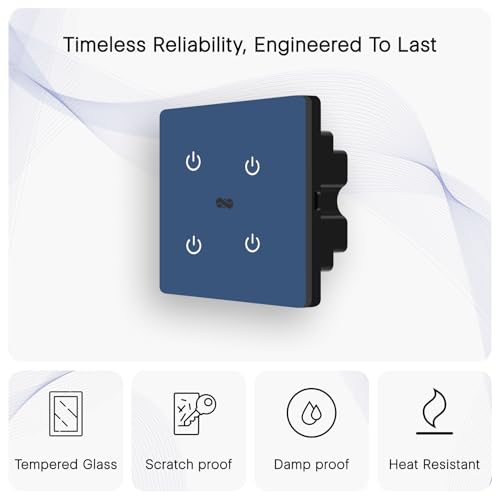 Image of IOTICS Smart Wifi Switch Board: 4 x Switch Module. Touch Control, Remote, App Control. Voice Compatible with Alexa & Assistant. Smart Touch Switch Board For Home Automation (Blue)