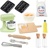 Wichteltür Zubehör, 13 Stück Wichtel Backset, 1/12 Wichtel Zubehör Backen, Miniatur Puppenhaus Eier Nudelholz Olivenöl Mehlsack Schneebesen Küche Backen Set, Weihnachtswichtel Zubehör