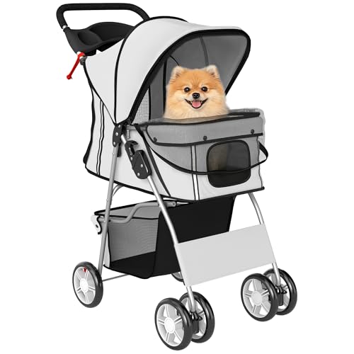 PawHut Passeggino per Cani Pieghevole Carrello per Animali Domestici Carrello Carrozzina Grigio 75 x 45 x 97cm