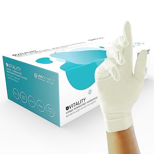 Guantes de nitrilo blancos UNIGLOVES Vitality GD0033 sin polvo y desechables, 100 uds